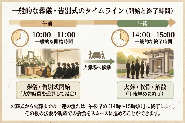 一般的な葬儀・告別式の開始時間と終了時間