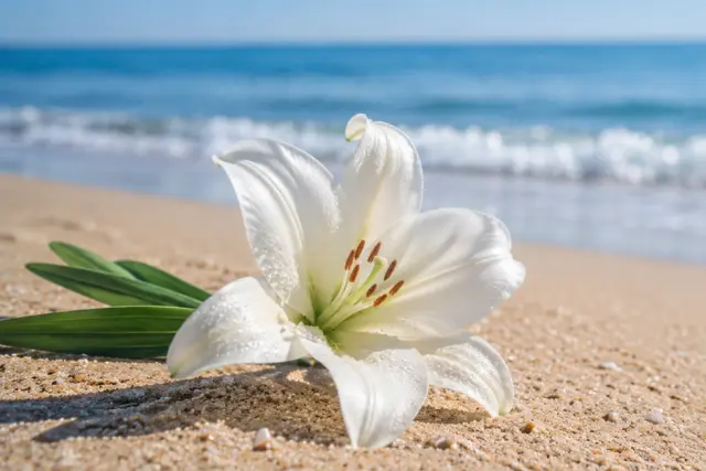 美しい花と海