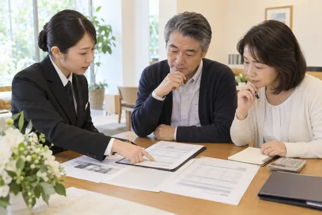 葬儀の追加費用を見積書で確認する家族